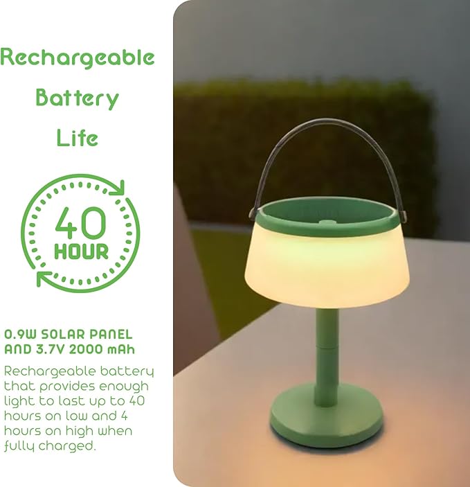 2-in-1 Portable Solar Power LED Table Lamp & Lantern - Indoor/Outdoor - Stepless Dimming