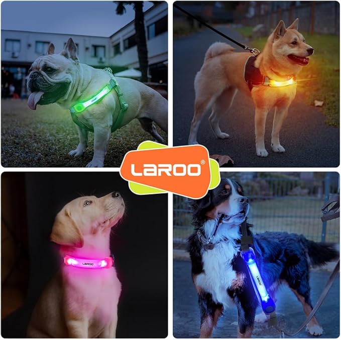 LaRoo Light Up Dog Collar with Nylon Stickers, Universal Glowing Collar Accessories for Leash
