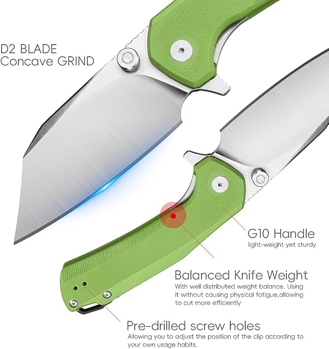 ioko Folding Pocket Knife, 3.5-Inch D2 Steel Blade, G10 Handle, EDC Camping Survival Knife with