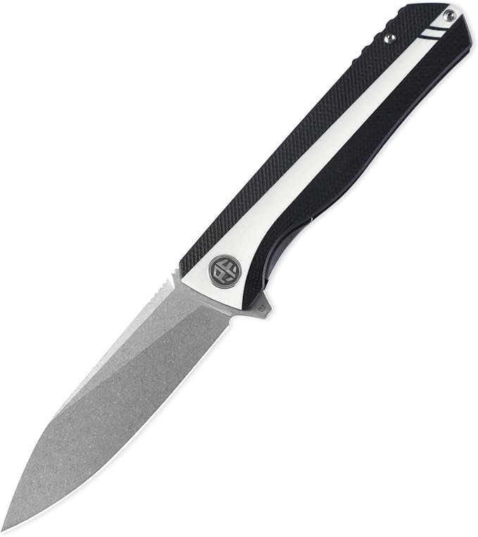 Petrified fish PF818,3.54" D2 Blade,104g G10 Handle Flipper Folding knife (Stonewash, Black and