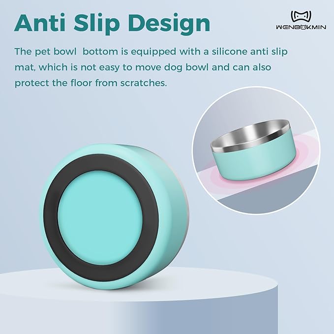Dog Bowl, Stainless Steel Dog Food and Water Bowl with Non Slip Quiet Bottom, Easy to Clean