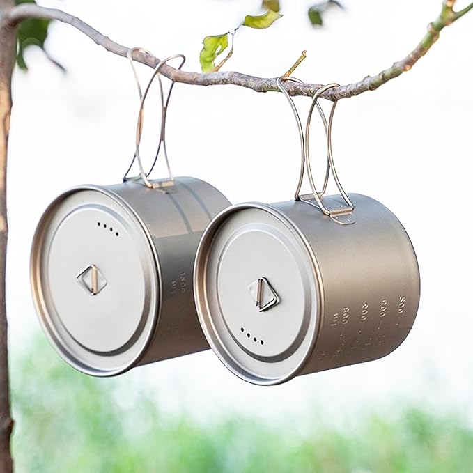 Titanium Pot 900ml & 1100ml & 1600ml Lightweight Camping Cookware for Outdoor Hiking Backpacking