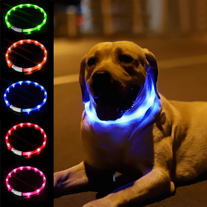 LED Dog Collar,USB Rechargeable Glowing Dog Collars, Light Up Collar Improved Pet Safety