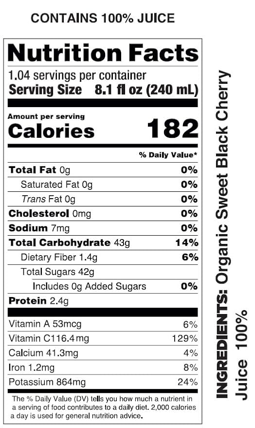 Pomona Organic Pure Black Cherry Juice, Cold Pressed Organic Juice, Non-GMO, No Sugar Added, Not
