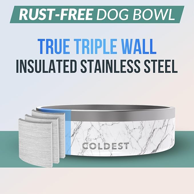 Coldest Dog Bowl - Anti Rust Metal & Non Slip Dog Bowls Large, Spill Proof Heavy Duty 3 Layers