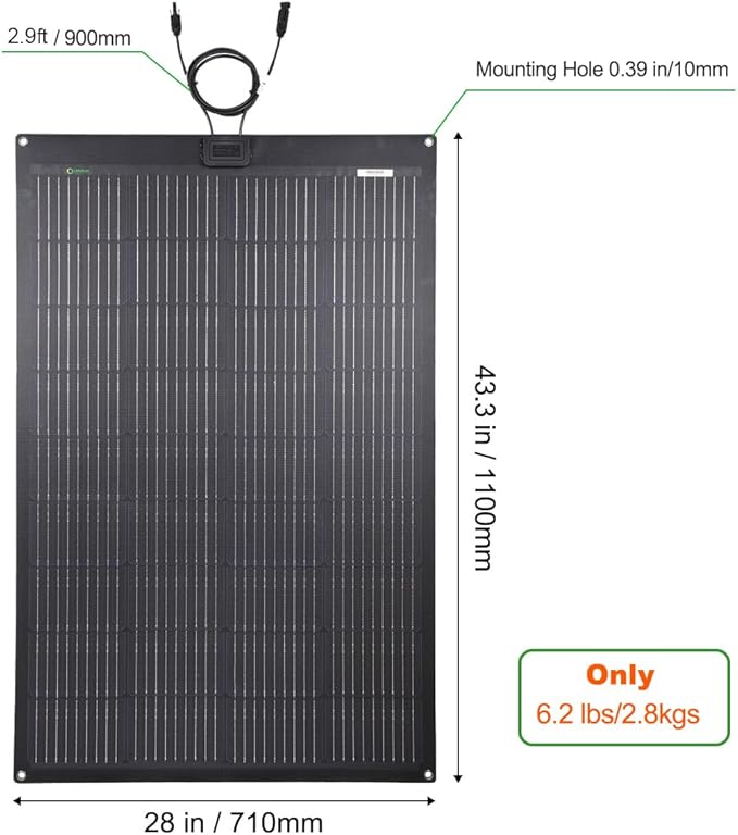 Lensunsolar 150W 12V ETFE Black Flexible Solar Panel, 43.3x28in, PERC 9BB 23.5%+ Efficiency Mono