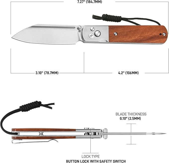 ARTISANCUTLERY Holm Pocket Knife with 3.10'' AR-RPM9 Steel, Handle with Stone Washed Steel and Wood
