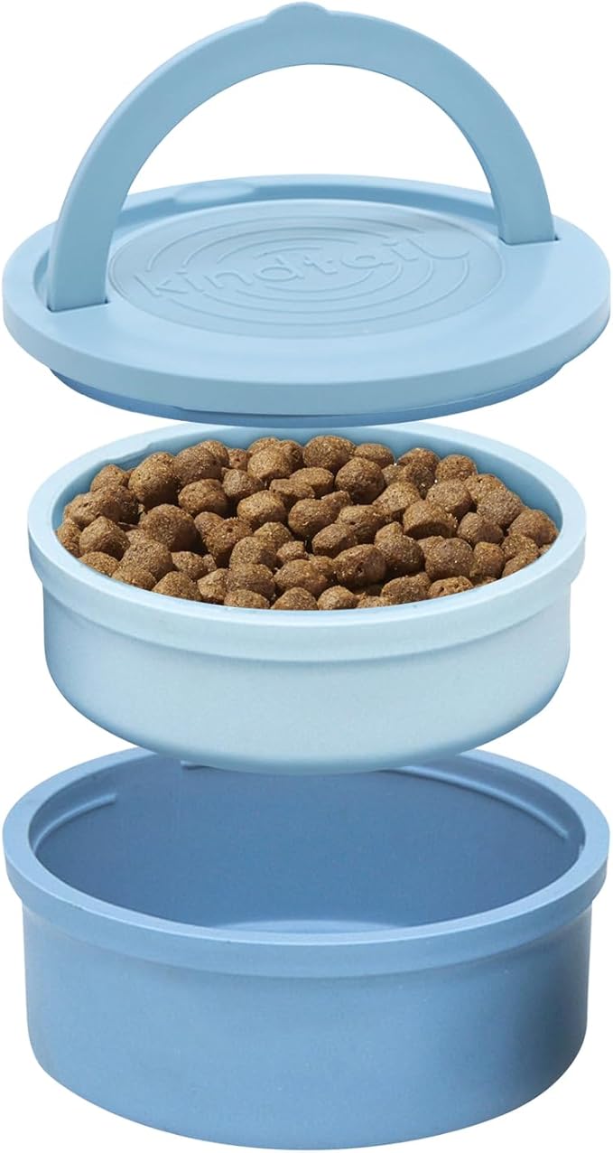 KindTail Dog Travel Bowls - Set of 2 Portable Pet Food & Water Dishes with Lid & Handle - Each