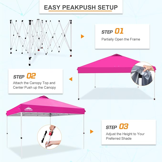 EAGLE PEAK Pop Up Canopy Tent with Wheeled Carry Bag, 8 Stakes, 4 Ropes, 4 Weight Bags, Easy Set Up