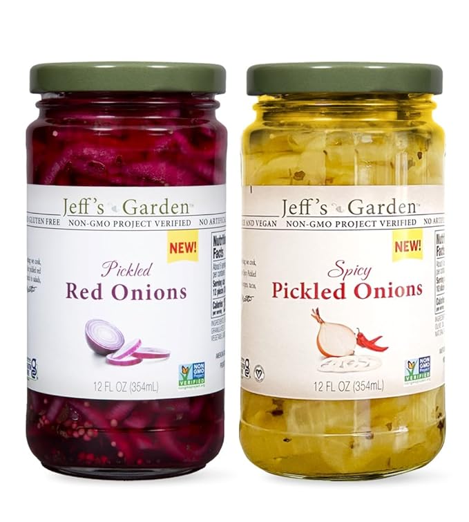 Jeff's Garden Pickled Onion Pack, Pickled Red Onion & Spicy Pickled Onion | Gluten Free | 12 Fluid