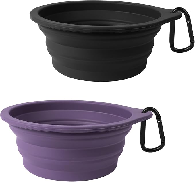 PetBonus 2-Pack Large Silicone Collapsible Dog Bowls, 34oz/1000ml BPA Free Portable Foldable Travel