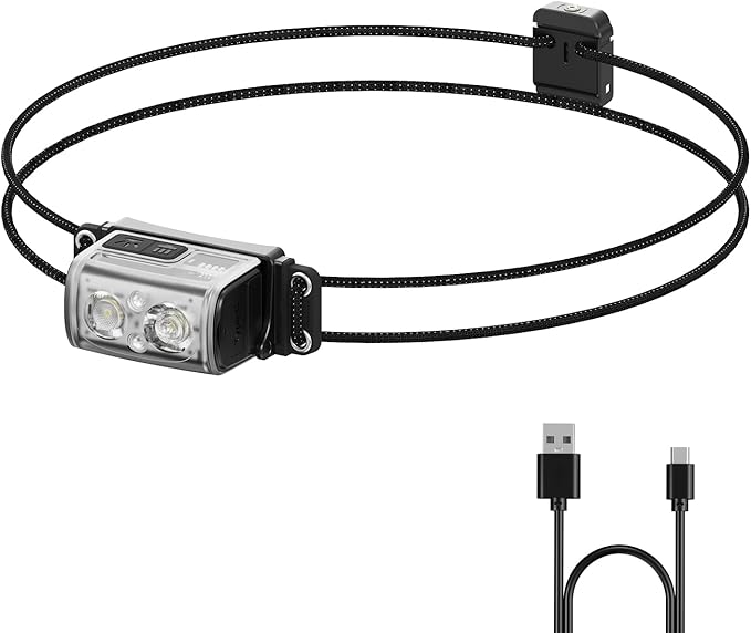 FLEXTAILGEAR Ultra Lightweight Headlamp, 600 Lumen USB-C Rechargeable Headlamp with White Red