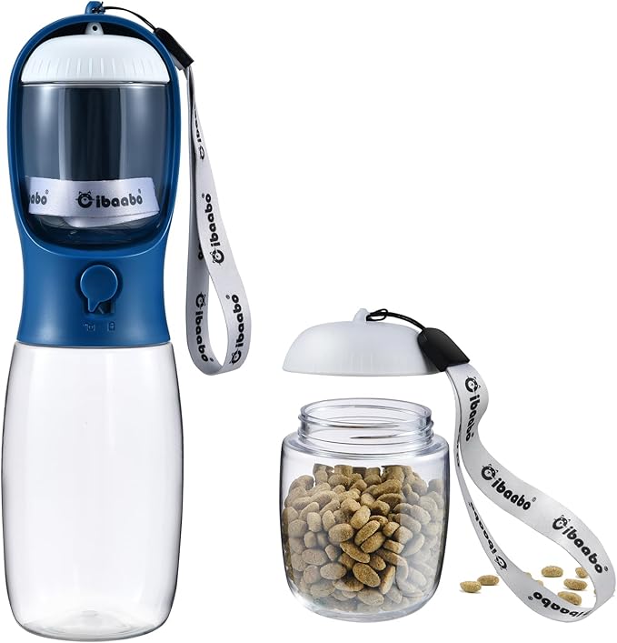 Dog Water Bottle with Food Container, Travel Puppy Water Bowl, Portable Pet Dispenser, Dog Stuff