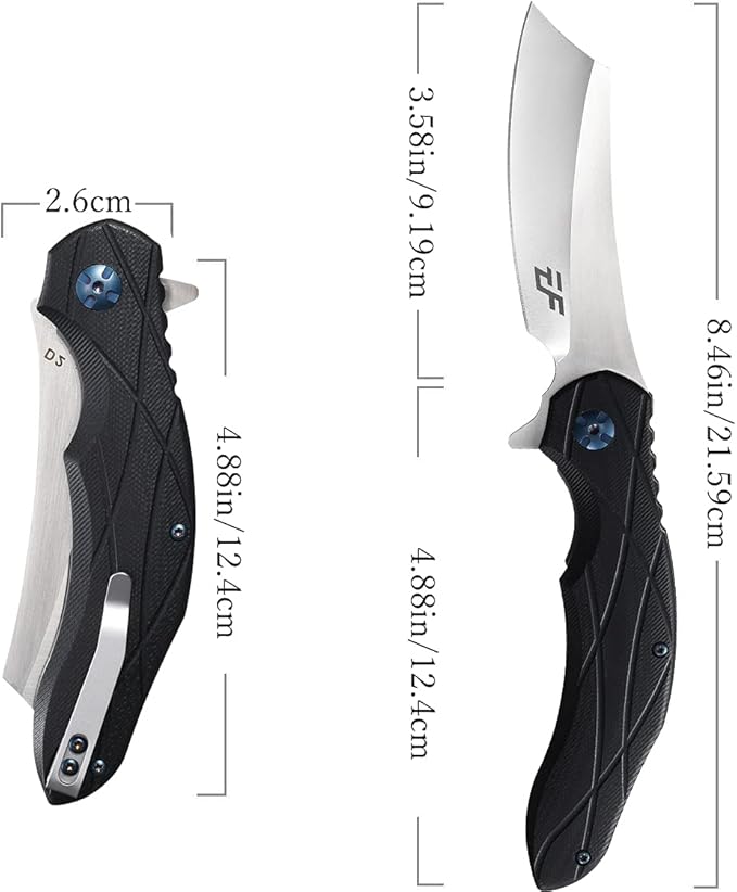 Eafengrow EF919 Folding Knife with Pocket Clip D2 Steel Blade G10 Handle Scales EDC Tool Outdoor