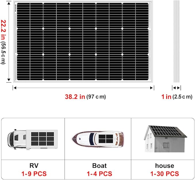 DOKIO 100W 18V Monocrystalline Solar Panel for 12V Battery Charging, 9BB Glass Module with Aluminum