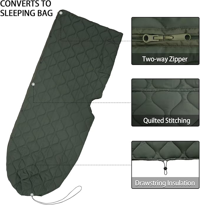 Poncho Liner Hoodie with Pocket Insulated Military Sleeping Bag Waterproof for Outdoor Camping