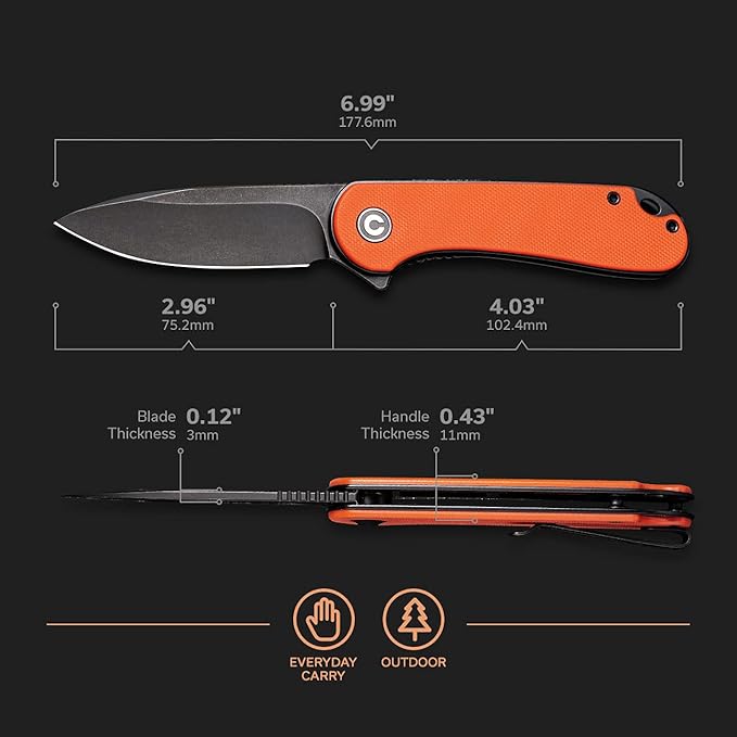CIVIVI Folding Pocket Knife, 2.96" D2 Blade G10 Handle, Elementum Liner Lock Flipper Knife with