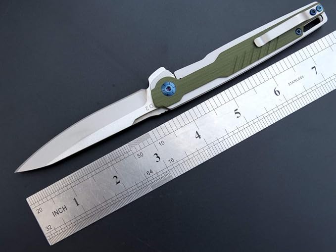 Eafengrow EF942 EDC Folding Knife, D2 Steel Blade Titanium Plating & G10 Handle,Pocket Clip with