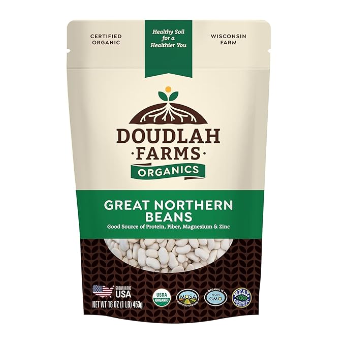 Organic Great Northern Beans 1lb Bulk by Doudlah Farms - Farmed From Regenerative Soil - Tested
