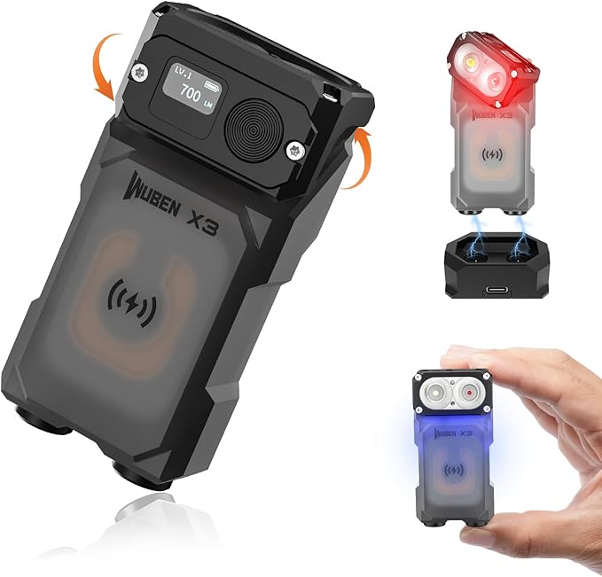 WUBEN X3 Mini Rechargeable Flashlight with Charging Base 180 Degree EDC Keychain Flashlight Twist