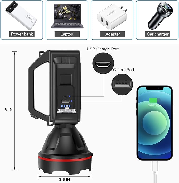 Rechargeable Spotlight Flashlight, High Lumens Handheld Spotlight,LED Searchlight with Shoulder