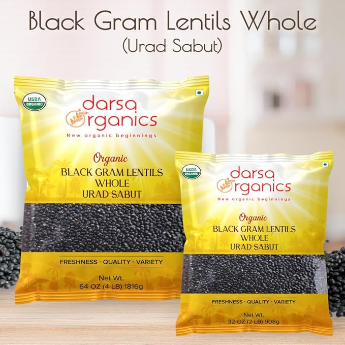 Darsa Organics Urad Whole Dal (Matpe Beans with Skin) 2lb, | USDA Organic, Non-GMO, Gluten-Free