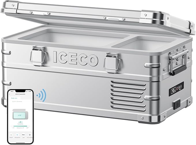 ICECO APL20 12 Volt Refrigerator, 21 Qts Aluminum Portable Freezer, Electric Cooler with SECOP Nano