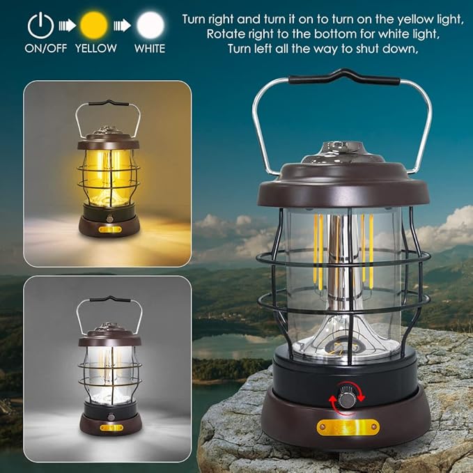 UniqueFire Retro Camping Lantern Rechargeable 1500LM 2 Modes Dimmable,Portable Electric Hurricane