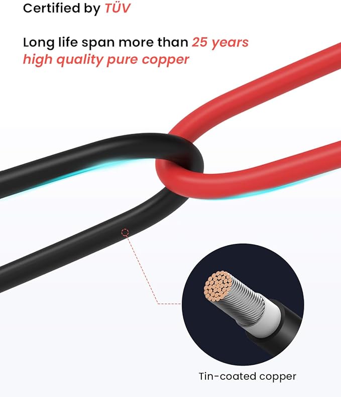 BougeRV 60 Feet 10AWG Solar Extension Cable with Female and Male Connector with Extra Pair of