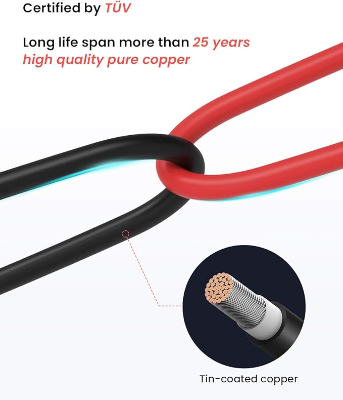 BougeRV 40 Feet 10AWG Solar Extension Cable with Female and Male Connector with Extra Pair of