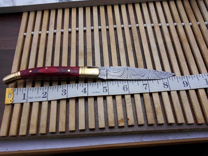 Damascus Depot Laguiole style Folding knife with real Damascus steel blade, 8.5" Long with 4" hand