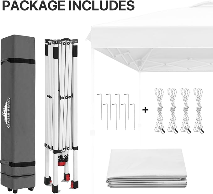 EAGLE PEAK Pop Up Canopy Tent with Wheeled Carry Bag, 8 Stakes, 4 Ropes, Easy Set Up Tent Canopy