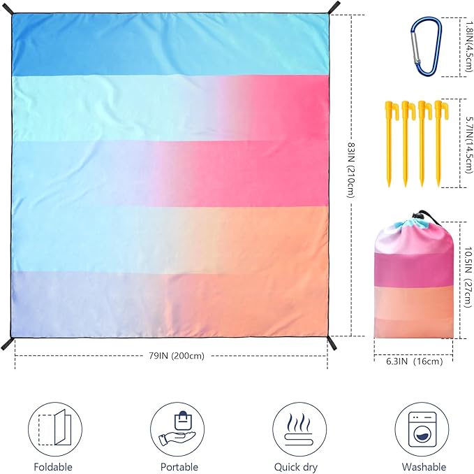Beach Blanket Waterproof Sandproof Beach Mat 79" X 83"/10'x9'for 2-8 Adults Quick Drying Outdoor