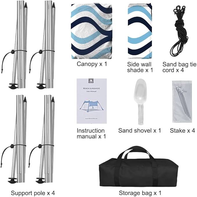 Beach Canopy Tent Shade with Sidewalls 10x10FT, 6.6FT Tall, UPF50+ Sun Shelter, Windproof & Water