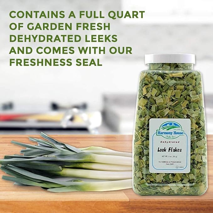 Harmony House Foods Dehydrated Leek Flakes - Air Dried Vegetables for Soup and Cooked Dishes, Great