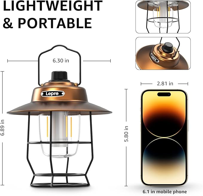 Lepro Vintage LED Camping Lantern Rechargeable, Power Bank, Christmas Decorations, Retro Style
