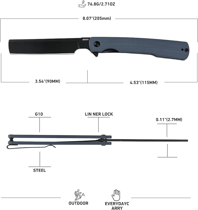 ARTISANCUTLERY Orthodox V2 Folding Knife, 3.54" AR-RPM9 Steel Blade G10 Handle Pocket Knife for Men