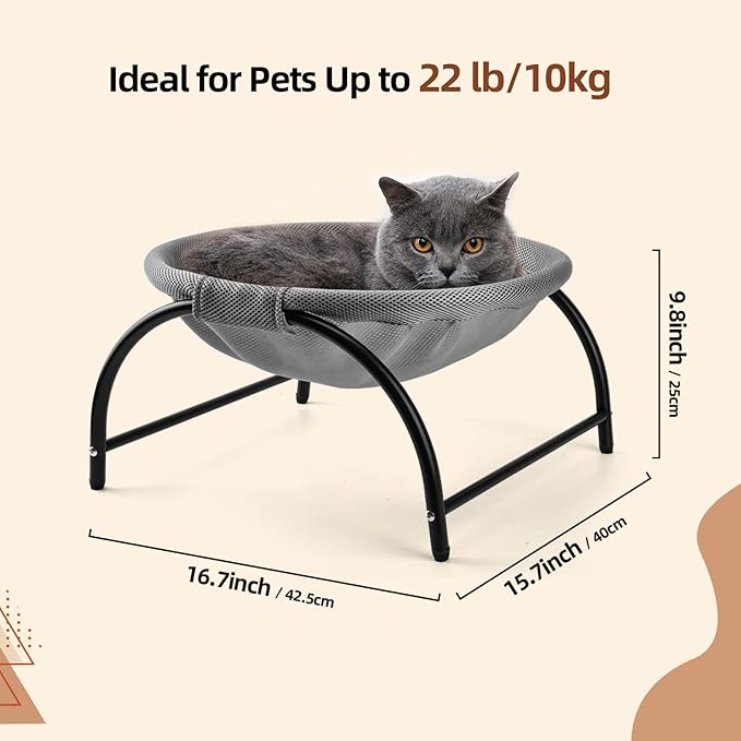 Raised Cat Hammock Bed, Standing Cat Cot with Washable Mesh, Pet Bed for for Kittens, 17.1 x 17 x