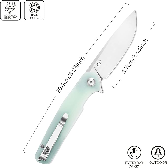 Sitivien ST102 Folding Knife, D2 Steel Blade+G10 Handle Pocket Knife, EDC Tool Knife for Outdoor