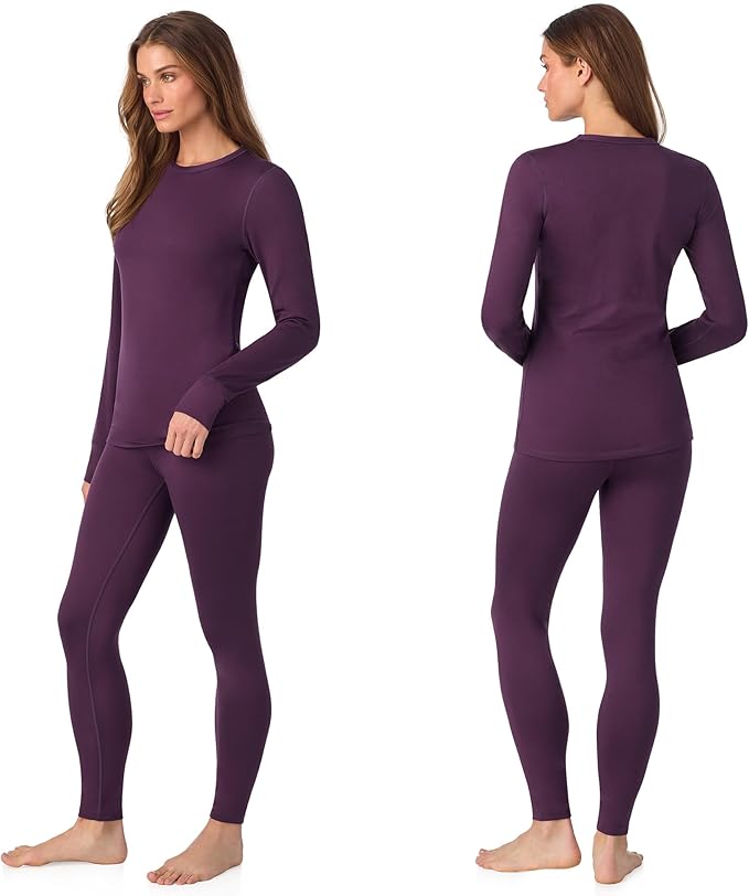 Cuddl Duds Womens Fleece Lined Thermal Base Layer Set – Long Sleeve Shirt & Leggings for Cold