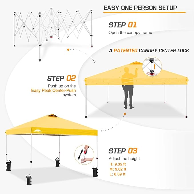 EAGLE PEAK Pop Up Canopy Tent with Wheeled Carry Bag, 8 Stakes, 4 Ropes, 4 Weight Bags, Easy Set Up