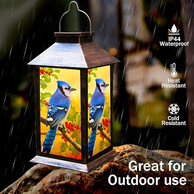 Solar Lanterns Outdoor Hanging Blue Jay Solar Lights Decorative for Garden Patio Porch and Tabletop