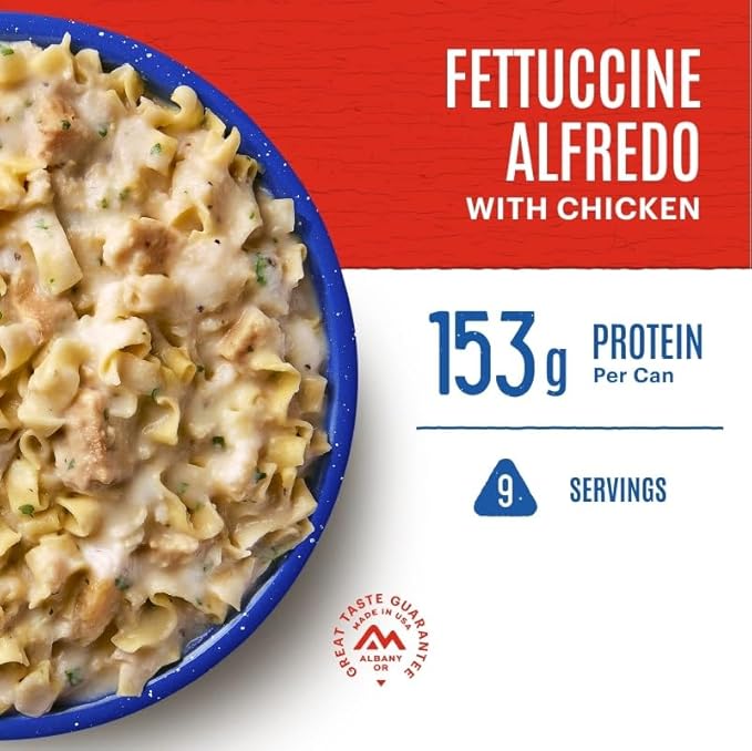 Mountain House Fettuccine Alfredo with Chicken FreezeDried Food for Camping, 9 Servings, 30Year