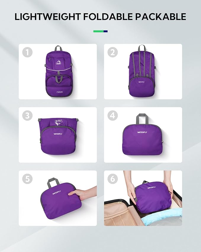 WATERFLY Hiking Foldable Daypack Backpack: 25/35L Ultra Lightweight Packable Waterproof Outdoor