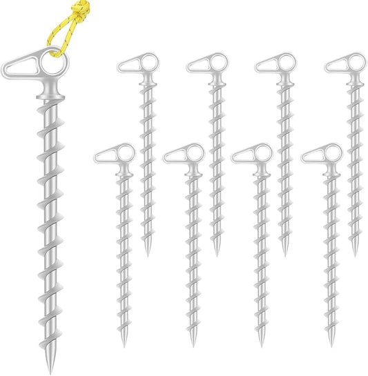 11" Aluminum Screw-in Ground Anchors - Heavy Duty Metal, Non-Rust Spiral Tent Stakes for High Wind