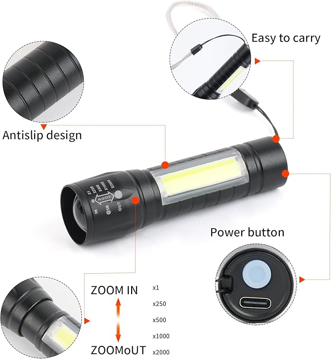 5 Pack Mini Small Pocket LED Flashlight USB-C Rechargeable High Lumens Bright Powerful EDC Flash