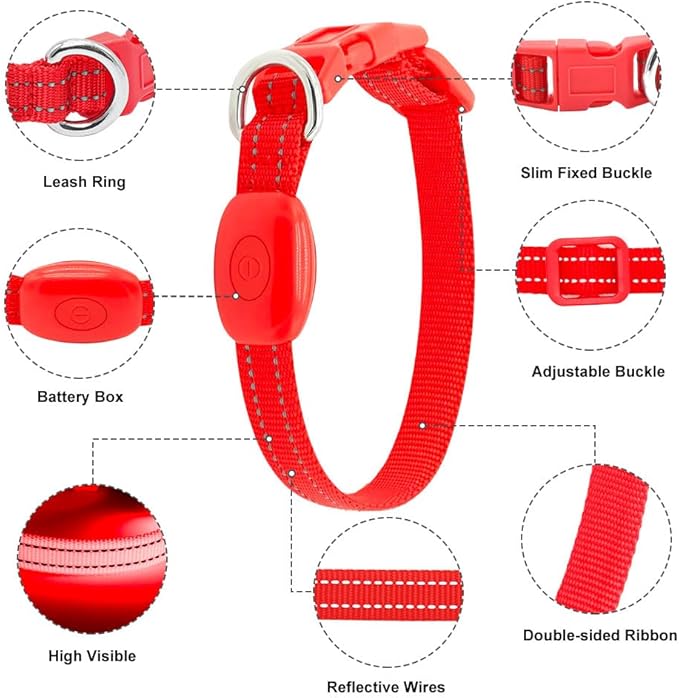 Light Up Dog Collar for Small Dogs - Rechargeable Puppy LED Collar Glowing Dog Lights for Night