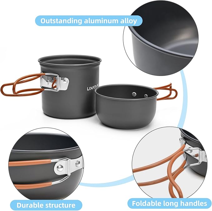 Lixada Camping Cookware Set Portable Camping Mess Kit Cooking Set Camping Cooking Set Outdoor with