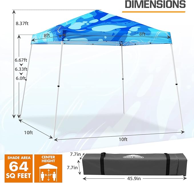 EAGLE PEAK 10x10 Slant Leg Pop-up Canopy Tent Easy One Person Setup Instant Outdoor Beach Canopy