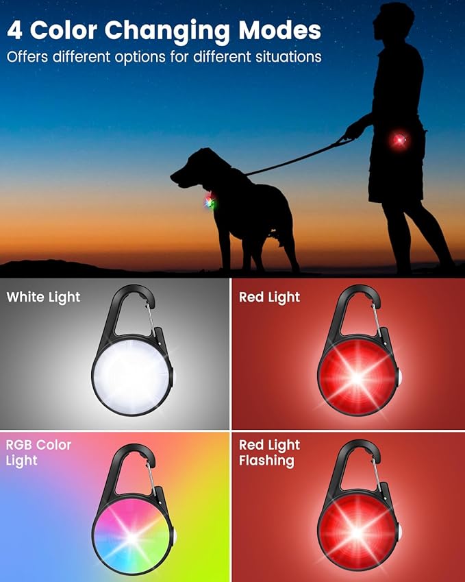 2 Pack Dog Collar Light, Rechargeable Dog Lights for Night Walking Clip On, 4 Modes Waterproof LED